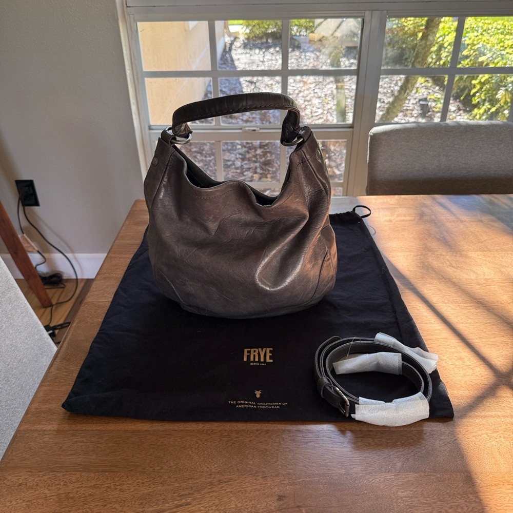 FRYE Melissa Washed Gray Leather Hobo Shoulder Bag